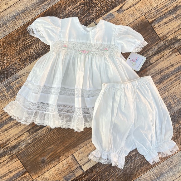 Remember Nguyen Other - NEWBORN BABY GIRLS COTTON LACE 2 PIECE OUTFIT WHITE PINK BOW BLOOMERS NWT